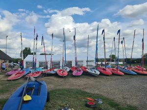 Neatly lines up boats by the marquee