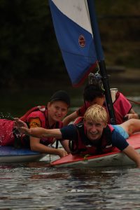 Pink team paddling