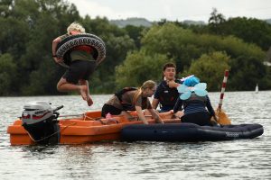 'Fairy Godmothers' being abandoned in the lake - some more exuberantly that others!