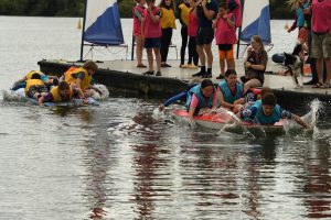 Blue and Yellow teams' tug of war