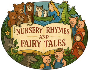Nursery Rhymes & Fairy Tales logo, surrounded by fairy tale characters